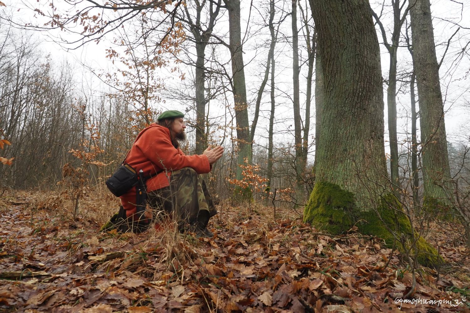 V Posvátném háji na Ponoru, kde jsem s Havranem kouřil posvátnou dýmku. Ponorný hrádek, Moravský kras - jih. Foto: Marek Gyaneshwarpuri, samospoušť 2021.